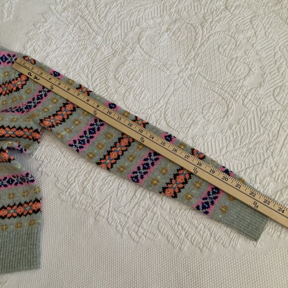 J Crew Women's Neon Fair Isle 100% Lambswool Gray Cozy pullover Sweater Small - Picture 6 of 12